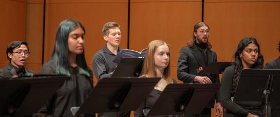 Chamber Singers in rehearsal at Meany Hall (Photo: UW Photography). 