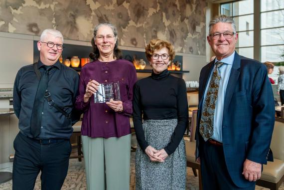 William & Sarah Ovens Bassoon Paul Rafanelli, Ovens estate representative Theresa Moore, Seattle Symphony Board Chair Susan Coughlin and Seattle Symphony Foundation Board Chair Michael Slonski.