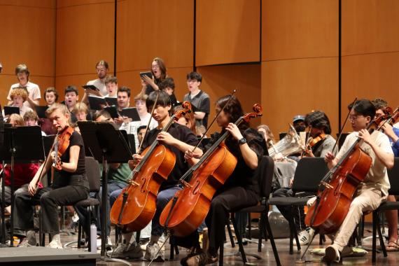 UW Symphony and Combined UW Choirs in rehearsal at Meany Hall (Photo: Cyan Duong).
