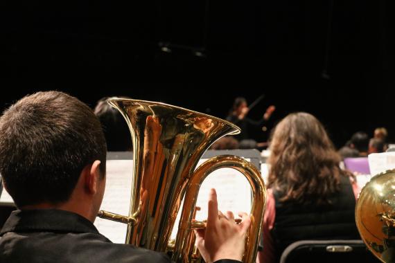 Campus and Concert Bands in rehearsal at Meany Hall (Photo: Cyan Duong).