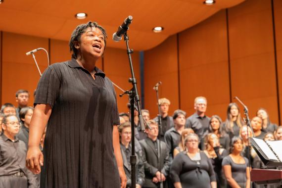 UW Gospel Choir in rehearsal at Meany Hall (Photo: UW Photography). 