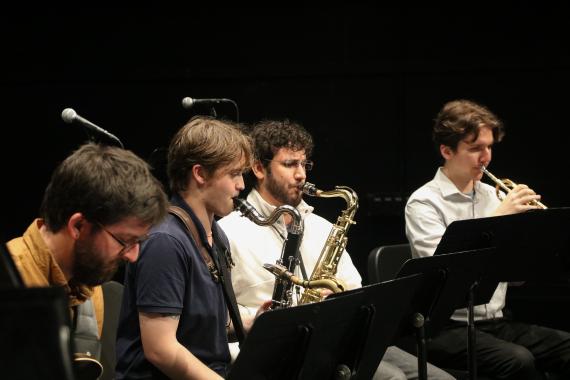 The Modern Band in rehearsal at the Meany Studio Theater (Photo: Cyan Duong).