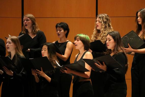 Treble Choir in rehearsal at Meany Hall (Photo: Cyan Duong). 