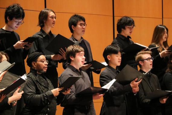 University Singers in rehearsal at Meany Hall (Photo: Cyan Duong). 