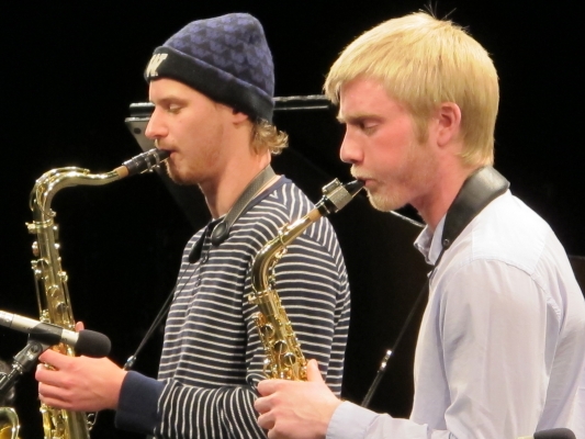 Jazz scholarship group members improvise in the Meany Studio Theater.