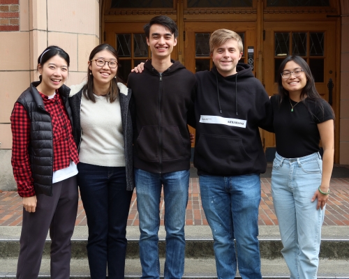 School of Music Student Advisory Council members (left to right): Mia HyeYeon Kim, Momoka Fukushima, Kaisho Barnhill, Ryan Baker, and Cyan Duong  (Photo: Joanne DePue).