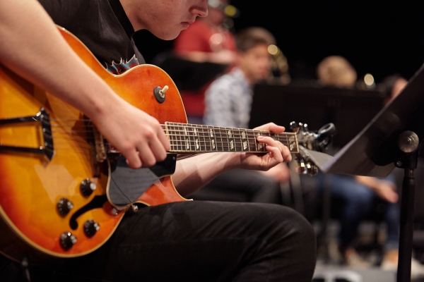 UW Studio Jazz Ensemble: Big Band, guitar player (photo: Steve Korn)