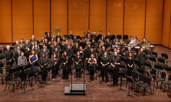 Wind Ensemble group photo (Mark Stone/UW Photography)