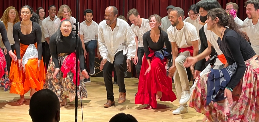 Ethnomusicology Visiting Artist Miguel Ballumbrosio and UW students perform in Brechemin Auditorium (Photo: Shannon Dudley).