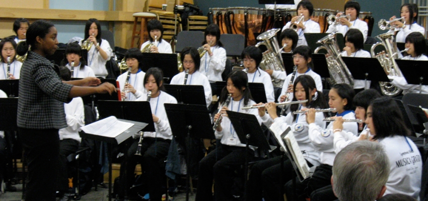 Music Education students teaching Musico Grato, a visiting school group from Himi, Japan