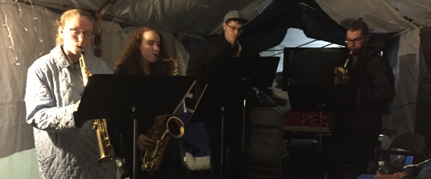 Saxophone quartet at Tent City 3 - UW Music