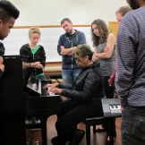 Ethnomusicology Visiting Artist Phyllis Byrdwell works with students in her Gospel Piano class.