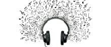 illustration of headphones surrounded by musical notes