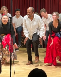 Ethnomusicology Visiting Artist Miguel Ballumbrosio and UW students perform in Brechemin Auditorium (Photo: Shannon Dudley).