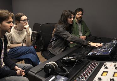 Students in "Recording Techniques," a UW School of Music course, work on a project in the Music Building's recording studio. Photo: Juan Rodriguez. 
