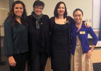 Tori Hernandez, UW President Ana Mari Cauce, Giuliana Conti and Elloise Soh-Yeun Kim at GPSS Senate meeting, January 2018 (photo via: UW GPSS)