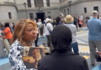 From WHYY News: Charriba Gordon honors son Stephen Hoston III at the Hearing Philadelphia event at City Hall on Saturday, March 29, 2025. (Courtesy Ryan Beppel)