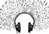 illustration of headphones surrounded by musical notes