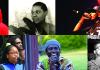 Montage of musicians in genres that have influence rap, including blues, jazz, funk, and African drumming. 