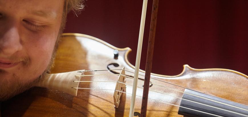 Corentin Pokorny performs with the UW Baroque Ensemble