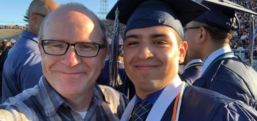 Music Ed alumnus Kevin Clayton (left) was recently named Washington State Teacher of the Year by the Washington Music Educators Association (Photo: Pasco School District).