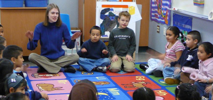 UW Music Education student working with school children in the Yakima Valley in 2009.