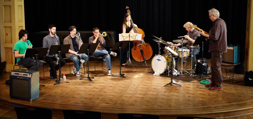 Guitarist Bill Frisell works with students and faculty at IMPFest (Photo: Steve Korn).