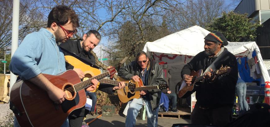 Guitar jam at Tent City 3 - UW Music