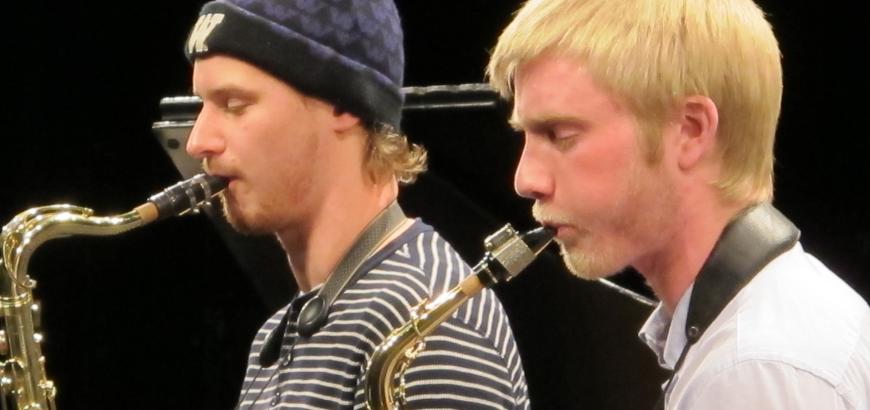 Jazz scholarship group members improvise in the Meany Studio Theater.
