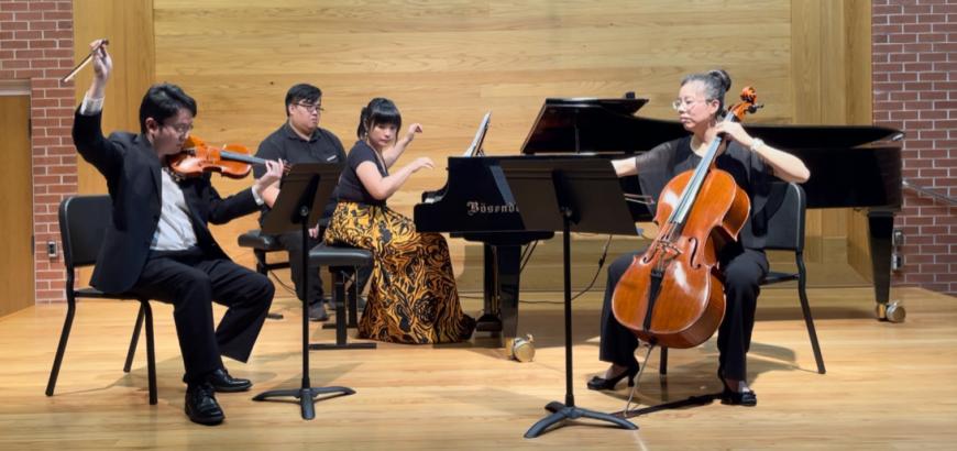 Pianist Li-Cheng Hung (DMA Piano) performing a chamber concert.