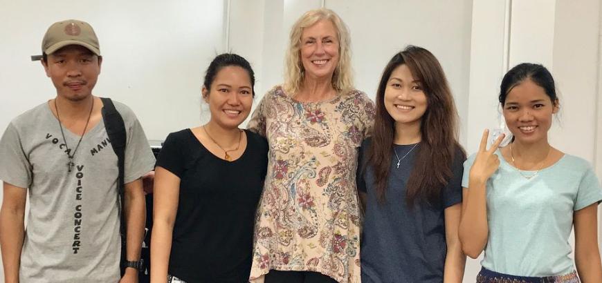 UW Music Prof. Patricia Campbell working with students in Myanmar.