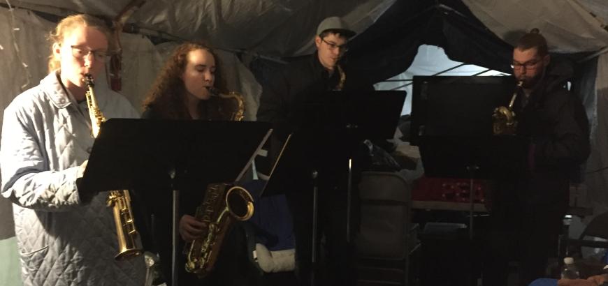 Saxophone quartet at Tent City 3 - UW Music
