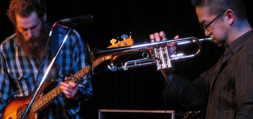 Cuong Vu Trio members Luke Bergman and Cuong Vu at IMPFest (2010).