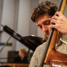 Jazz studies students perform in Brechemin Auditorium (Photo: Mark Stone/UW Photography).