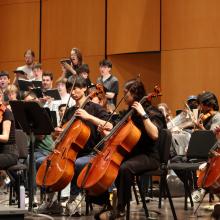 UW Symphony and Combined UW Choirs in rehearsal at Meany Hall (Photo: Cyan Duong).