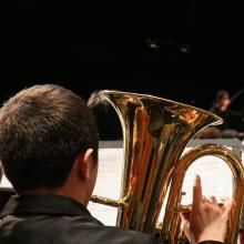 Campus and Concert Bands in rehearsal at Meany Hall (Photo: Cyan Duong).