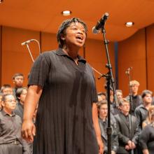UW Gospel Choir in rehearsal at Meany Hall (Photo: UW Photography). 