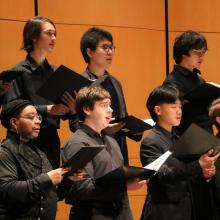 University Singers in rehearsal at Meany Hall (Photo: Cyan Duong). 