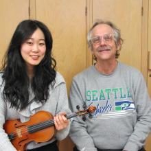 Concerto Competition winner Hannah Chou, violin, with Professor Ron Patterson (Photo: Joanne DePue).