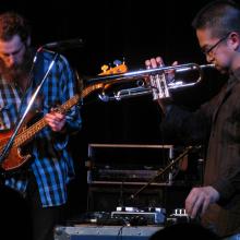 Jazz Studies chair Cuong Vu (right) and faculty member Luke Bergman collaborated on a live recording project in conjunction with the first annual Improvised Music Project Festival (Photo Sohroosh Hashemi).